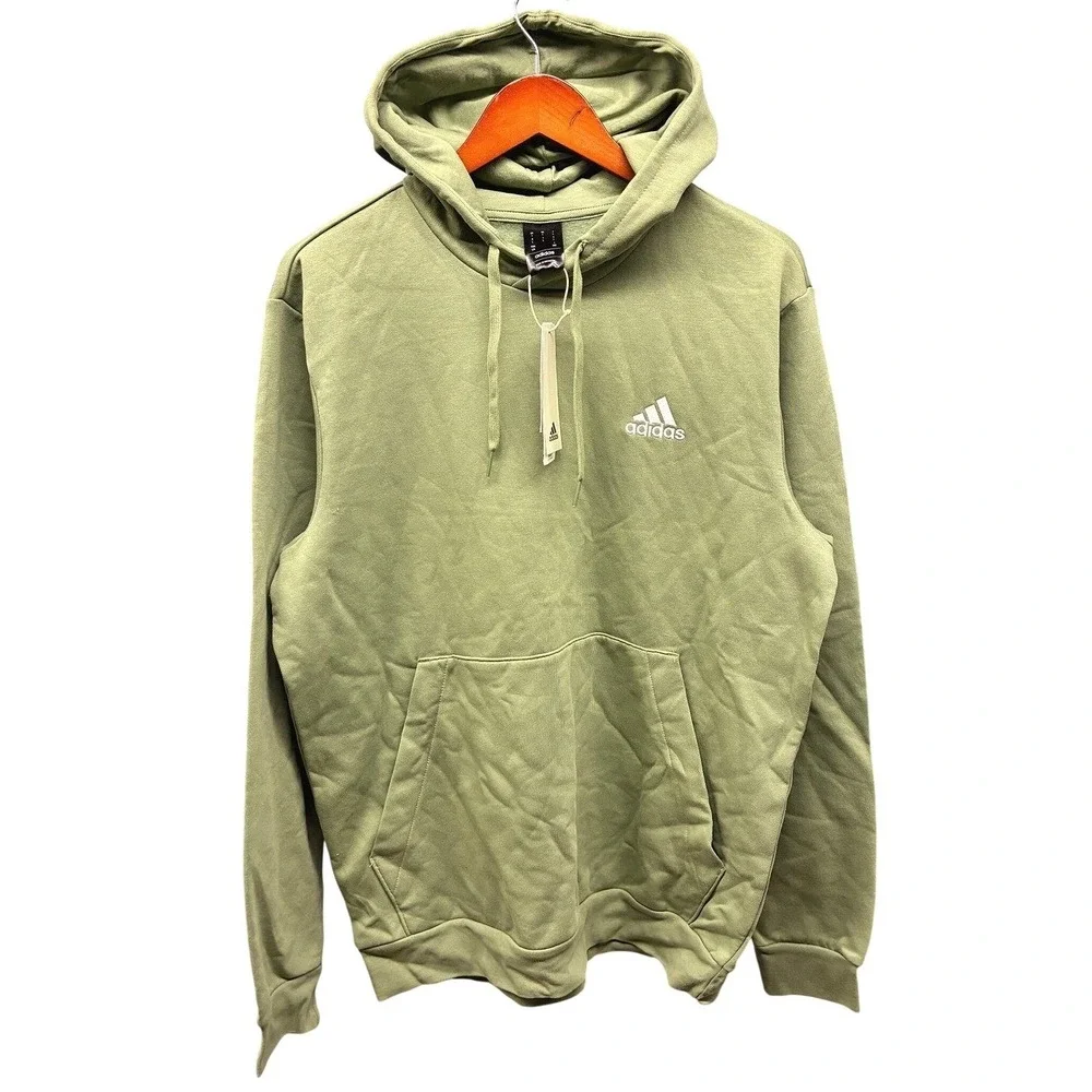 Adidas Feelcozy Fleece Hoodie Mens L Green Embroidered Logo Athleisure NWT
